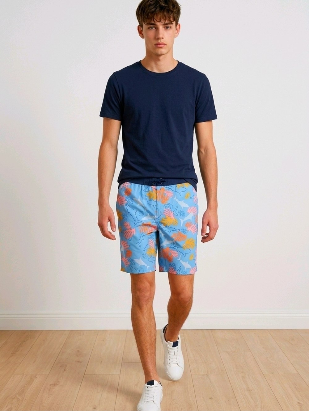 NWT thereabouts Blue Shark Pink Palm Leaf Swim Board Shorts XL 18/20 Reg & Husky